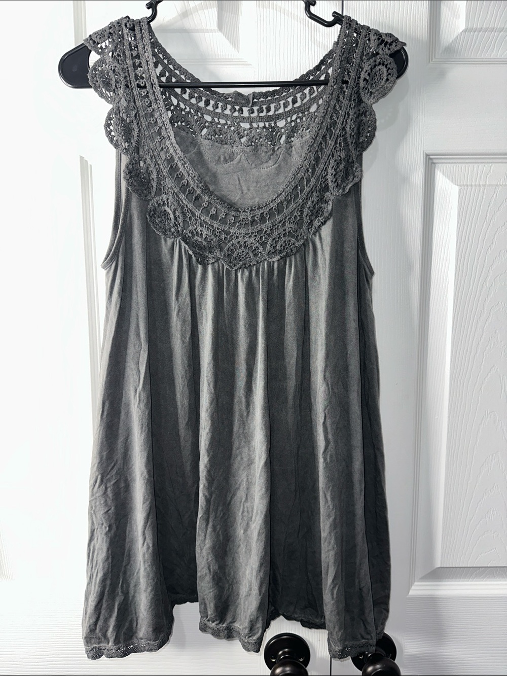 POL Crochet Yoke Sleeveless Tank Top - Gray
